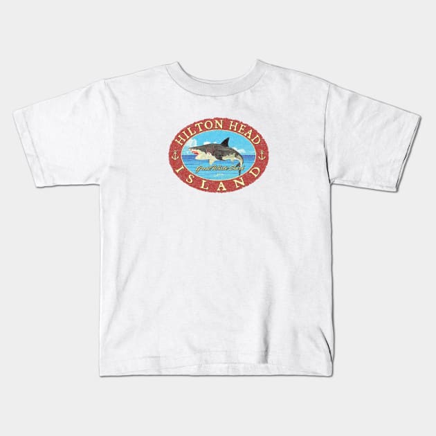 Hilton Head Island, South Carolina, Great White Shark Kids T-Shirt by jcombs